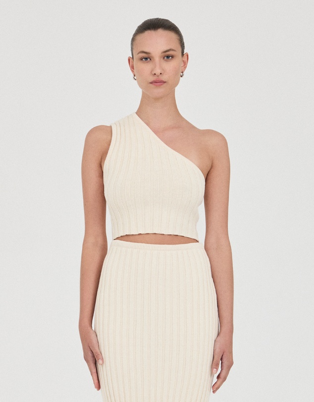 FRIEND of AUDREY - The Cotton Rib One-Shoulder Top