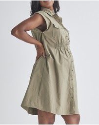 Angel Maternity - Kaya Maternity Safari Shirt Dress In Khaki Green