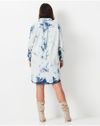 17 Sundays - Shibori Denim Shirt Dress - White