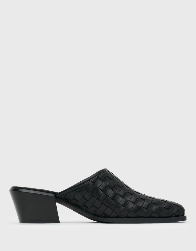 Betts - Dice Leather Woven Block Heeled Mules
