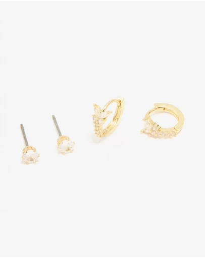 Lovisa - Gold Plated Cubic Zirconia Butterfly Huggie & Stud Earrings 2-Pack