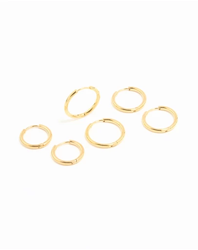Lovisa - Waterproof Gold Plated Stainless Steel Thin Hoop Earrings 3-Pack