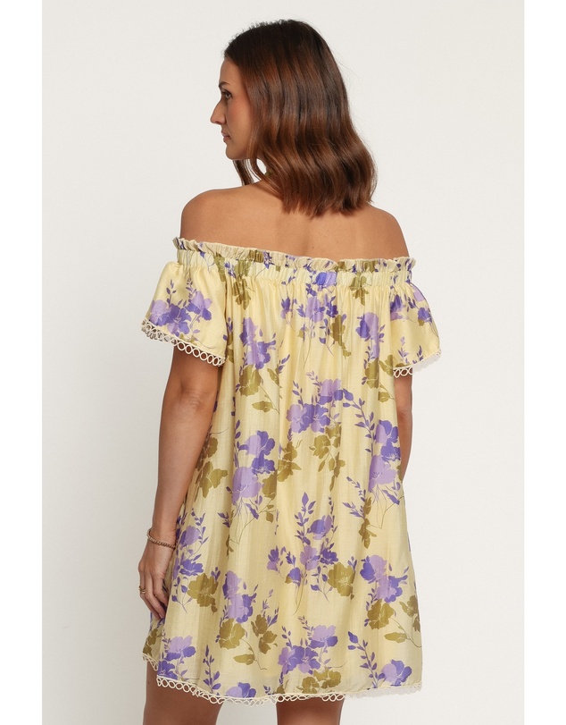 Petal & Pup - Cheya Off Shoulder Mini Dress - Green Purple Floral