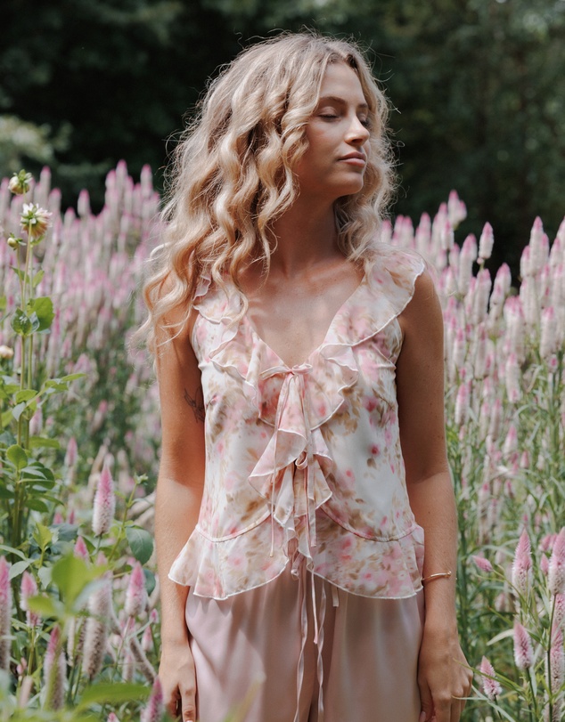 Petal & Pup - Ismena Tie Front Top - Blurred Pink Floral