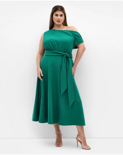 City Chic - Plus size Kate Off Shoulder Midi Dress - jade