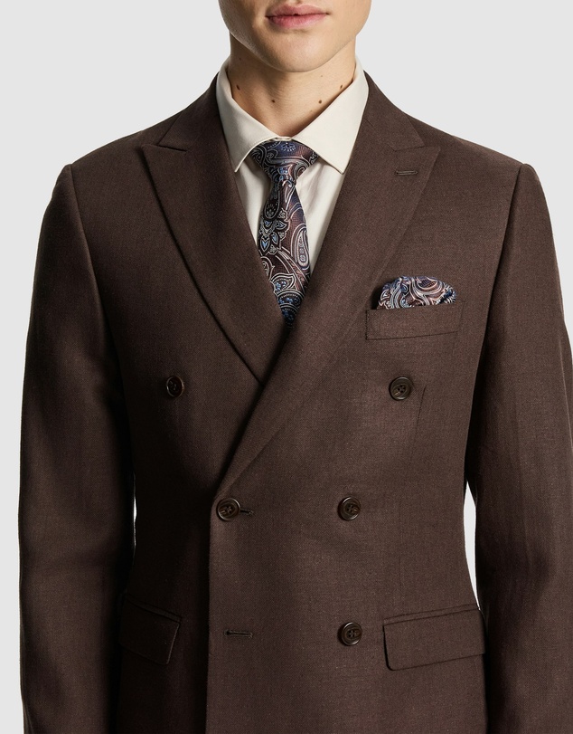yd. - Santos Linen Blend Double Breasted Suit Jacket