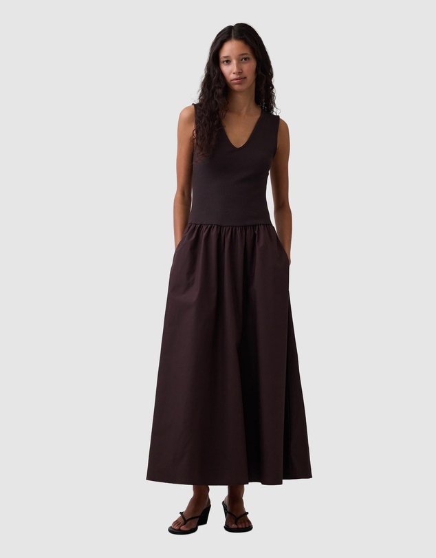GAP - Sleeveless V-Neck Dropwaist Mixed Media Maxi Dress