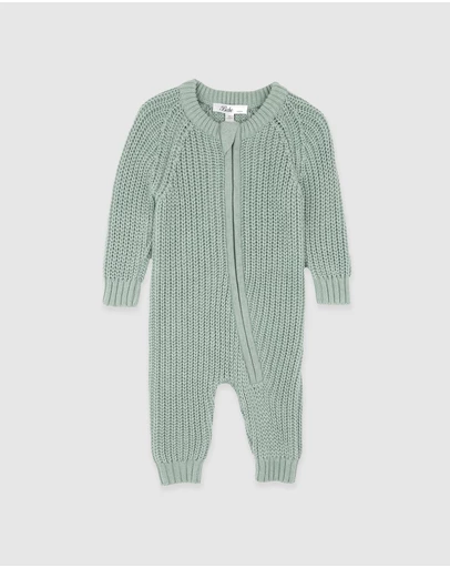 Bebe by Minihaha - Sage Knitted Zip Romper
