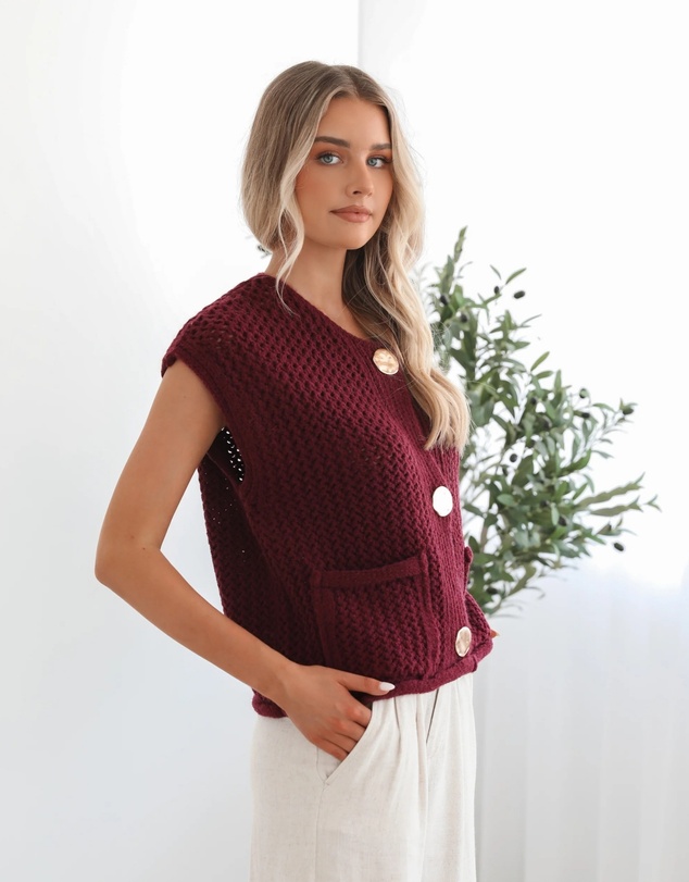 Esther & Co - Vasha Knit Top - Wine