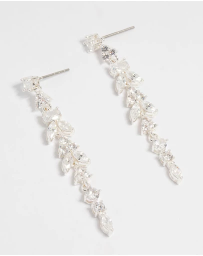 Lovisa - Silver Plated Cubic Zirconia Alternating Vine Linear Drop Earrings