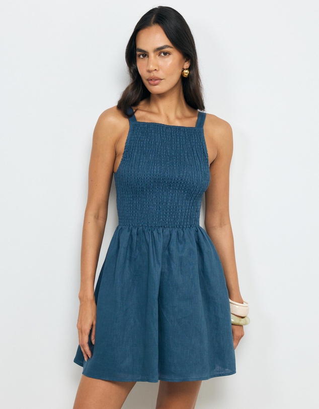 AERE - Mia Shirred Linen Mini Dress