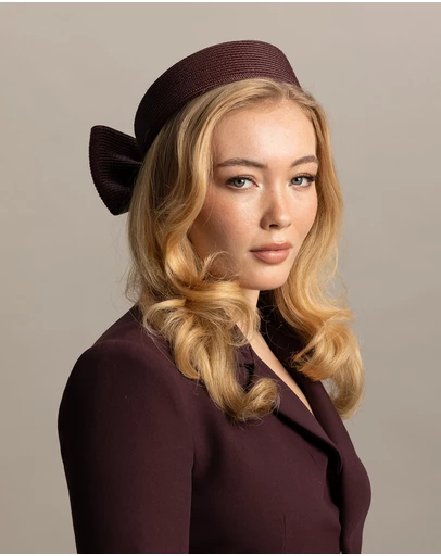 Morgan & Taylor - Tara Racewear Pillbox Hat in Dark Cherry Red