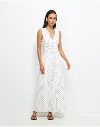 AERE - Lottie Spot Ruched Midi Dress