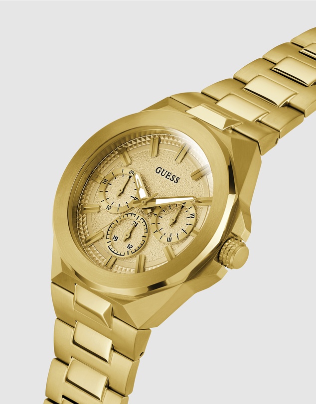 GUESS - Gold-Tone Multi-function Men's Watch with 46mm Champagne Dial