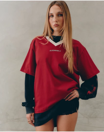 SSAINT - Reflective V Neck Tee Cherry