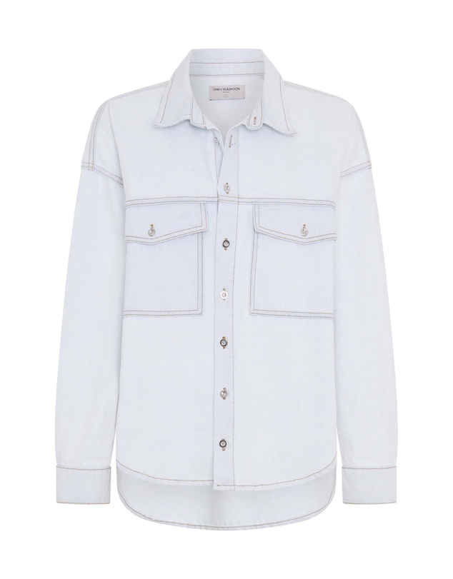 ONE TEASPOON - Hand-Sprayed Smiley Daria Denim Shacket - Bel Air Blue