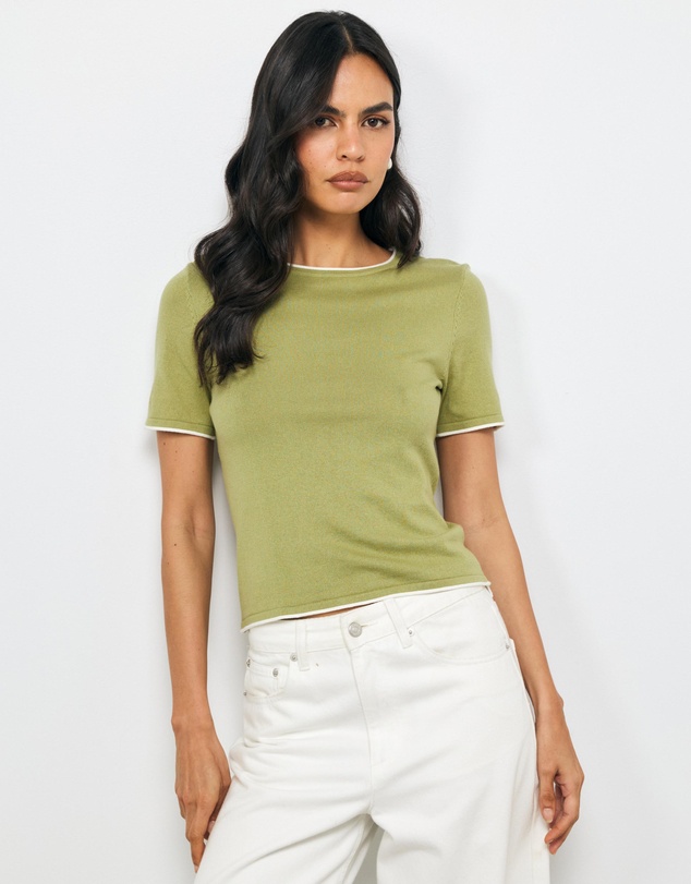 AERE - Ayla Contrast Organic Cotton Knit Top