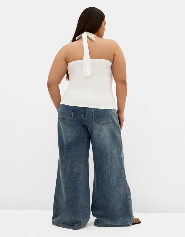 City Chic - Plus size Halter Neck Tie Top - ivory