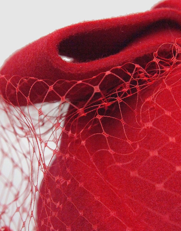 Max Alexander - Felt Red Pillbox Hat With Veil