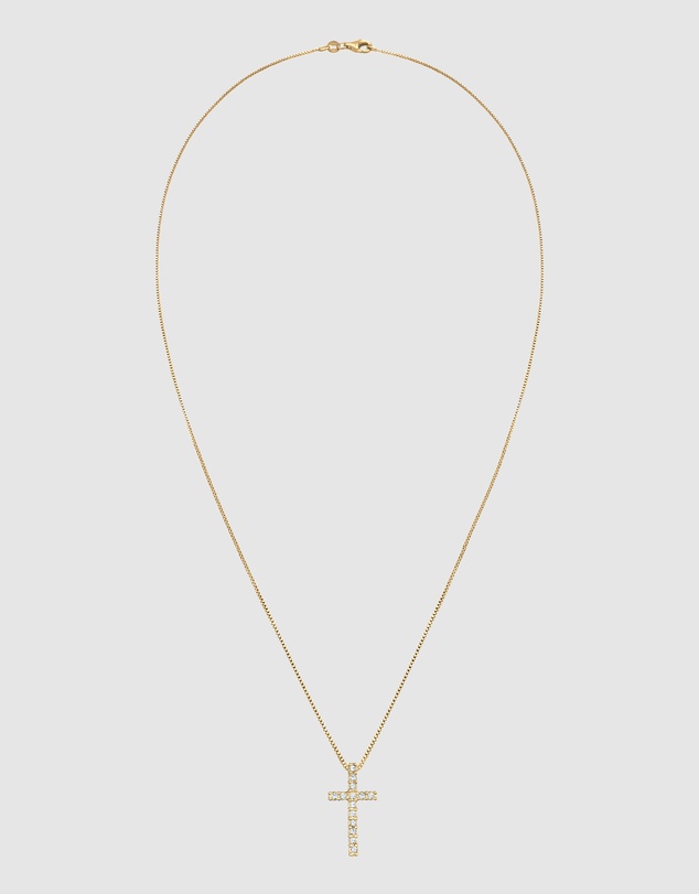 Kuzzoi - ICONIC EXCLUSIVE - Long Necklace with Crystal Cross Pendant in Gold-Plated 925 Sterling Silver
