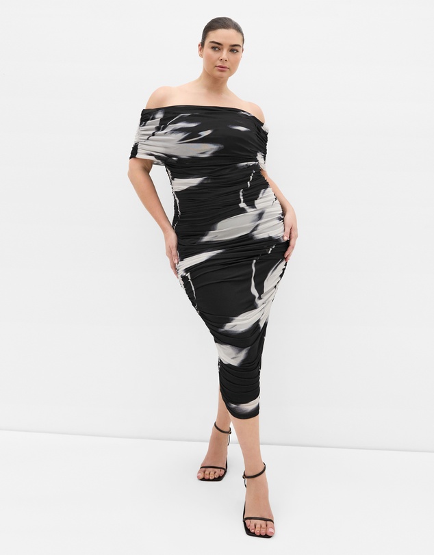 City Chic - Dana Mesh Blur Print Dress