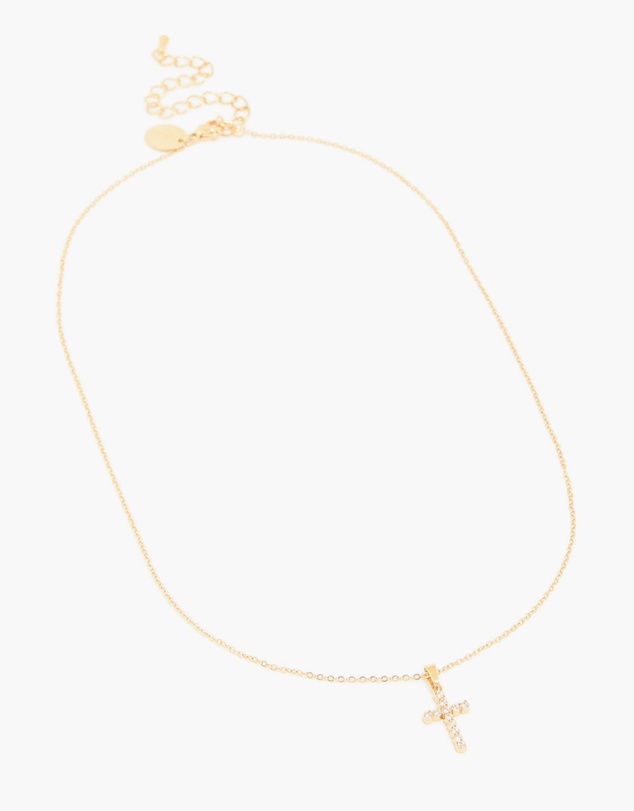 Lovisa - Waterproof Gold Plated Stainless Steel Cubic Zirconia Fine Cross Necklace