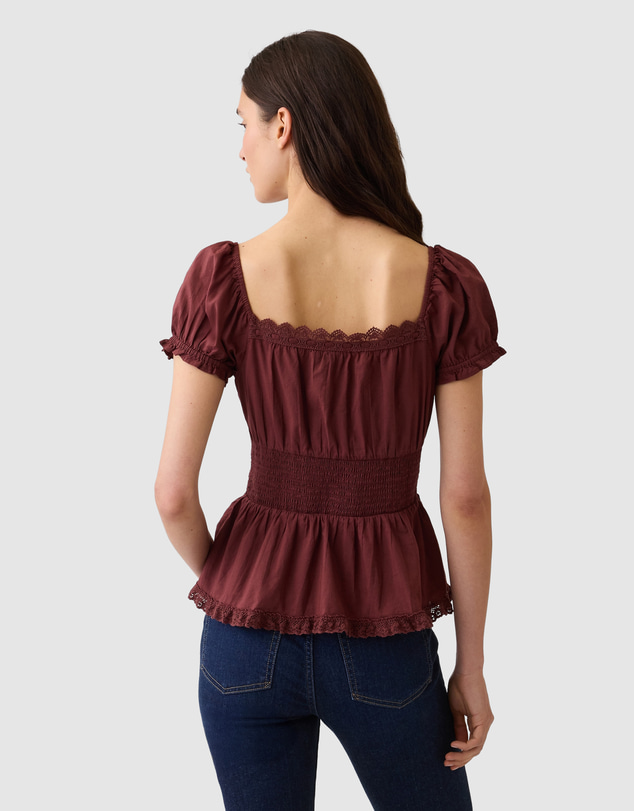 GAP - SS Long Lace Insert Button Front Top