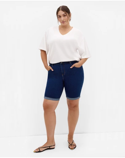 City Chic - Plus size Turn Up Skinny Denim Short - mid wash