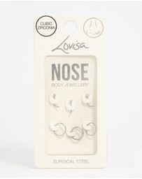 Lovisa - Surgical Steel Cubic Zirconia Simple Mixed Nose Ring & Stud 6-Pack