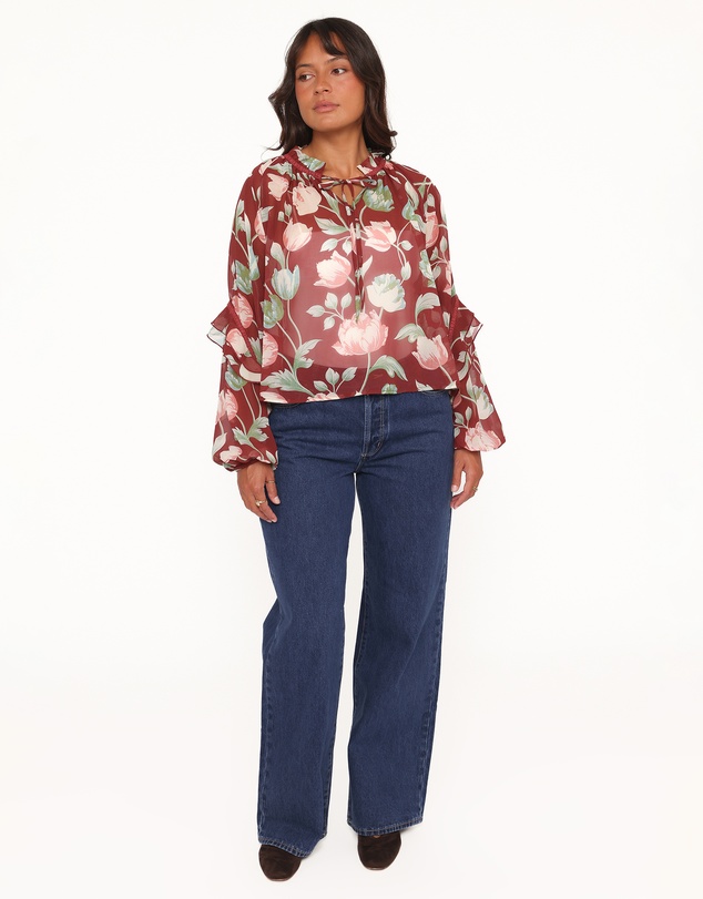 Petal & Pup - Hesper Ruffle Top - Red Tulip Floral