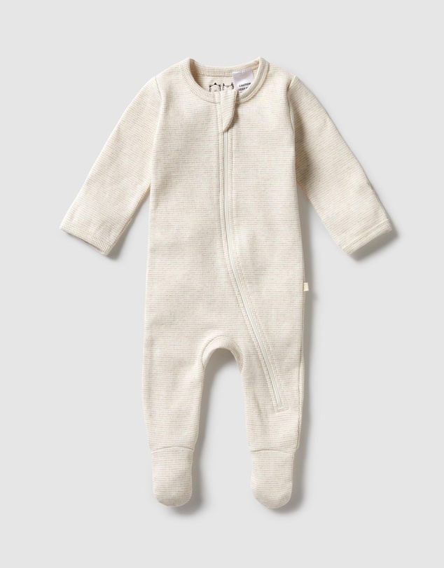 Wilson & Frenchy - Organic Stripe Rib Zipsuit with Feet - Babies
