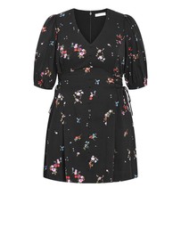 City Chic - Plus size Briella Bouquet Print Mini Dress - black