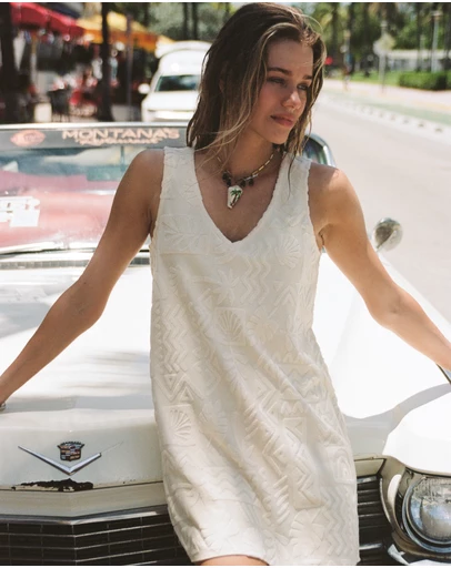 Poolside Paradiso - Mai Tai V Tunic Towelling Dress - Pearl