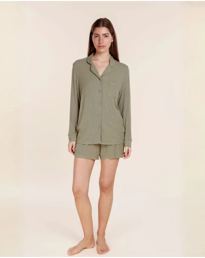 Gingerlilly - London Ribbed Long Sleeve Button Up Top