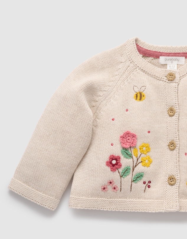 Purebaby - Embroidered Floral Cardigan -Kids-Babies