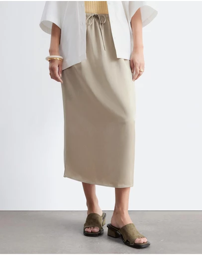 & Other Stories - Drawstring Satin Midi Skirt