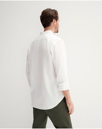 Trenery - Tailored Fit Linen Piece Dyed Long Sleeve Shirt in White