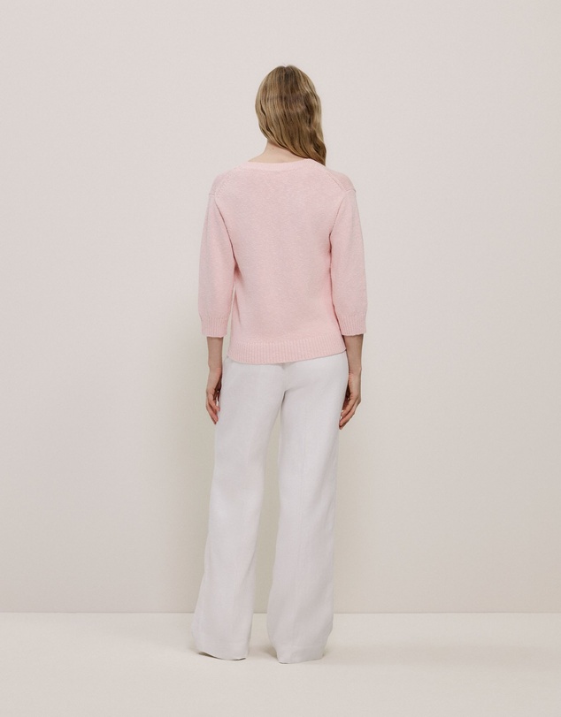 Trenery - Cotton Linen Textured V Neck Knit in Blossom Pink