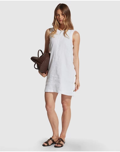 Decjuba - Belle Button Linen Mini Dress