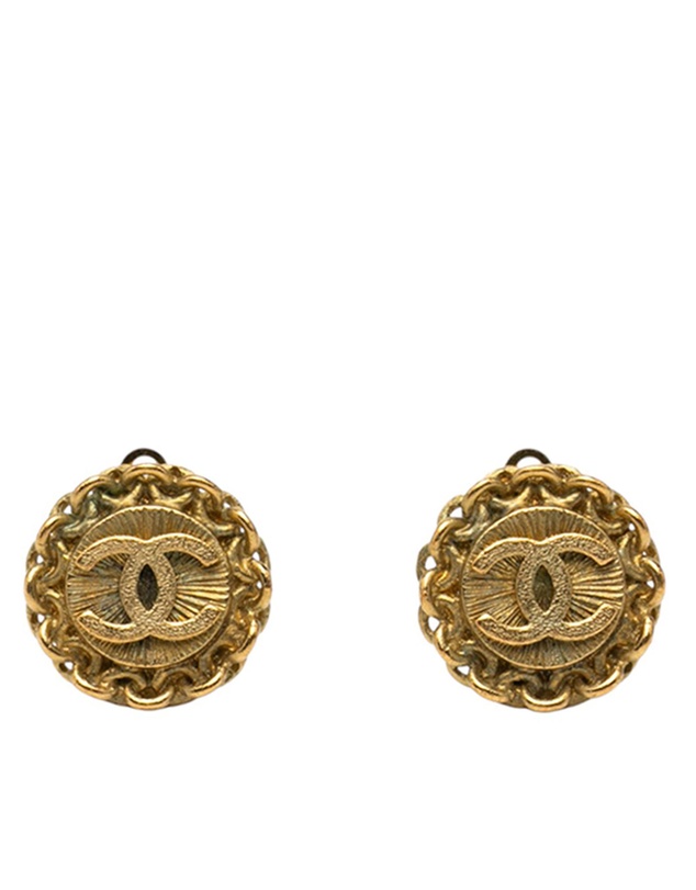 Pre-Loved by Azura Reborn - Pre-Loved Gold Plated CC Chain Round Clip On Earrings