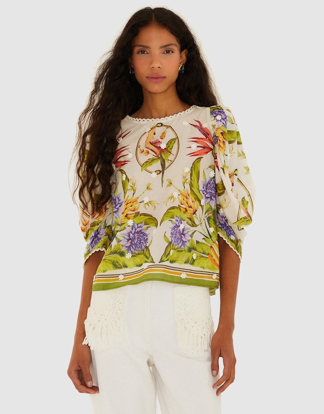 Farm Rio - Tropical Scarf Sand Green Blouse