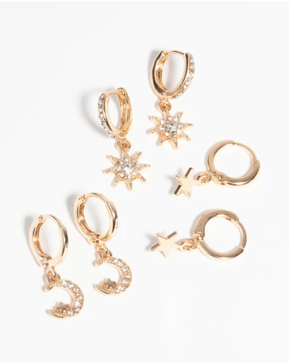 Lovisa - Gold Celestial Huggie Hoop Earring Pack