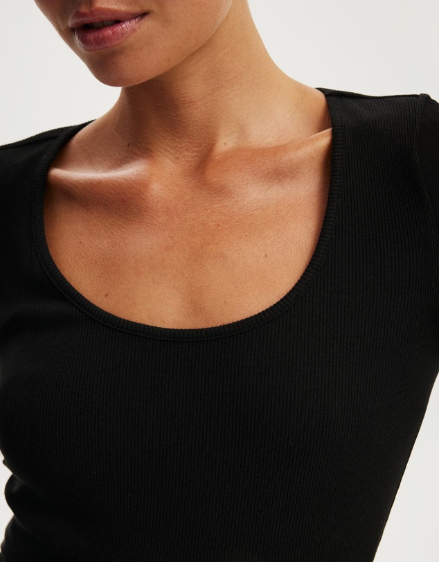 Cotton On - Scoop Neck Rib Long Sleeve Top