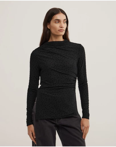 Witchery - Asymmetric Flocked Long Sleeve Top