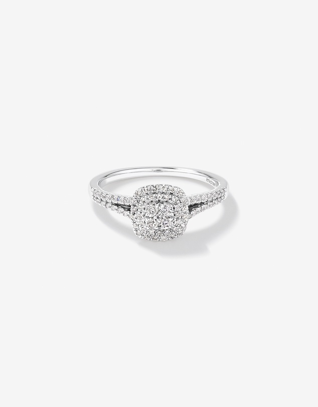Michael Hill - 0.30 Carat TW Cushion Cluster Halo Diamond Ring in 10kt White Gold
