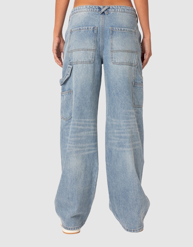 EDIKTED - Faded Wash Low Rise Carpenter Jeans
