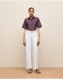 Trenery - Cotton Poplin Short Sleeve Shirt in Dark Plum
