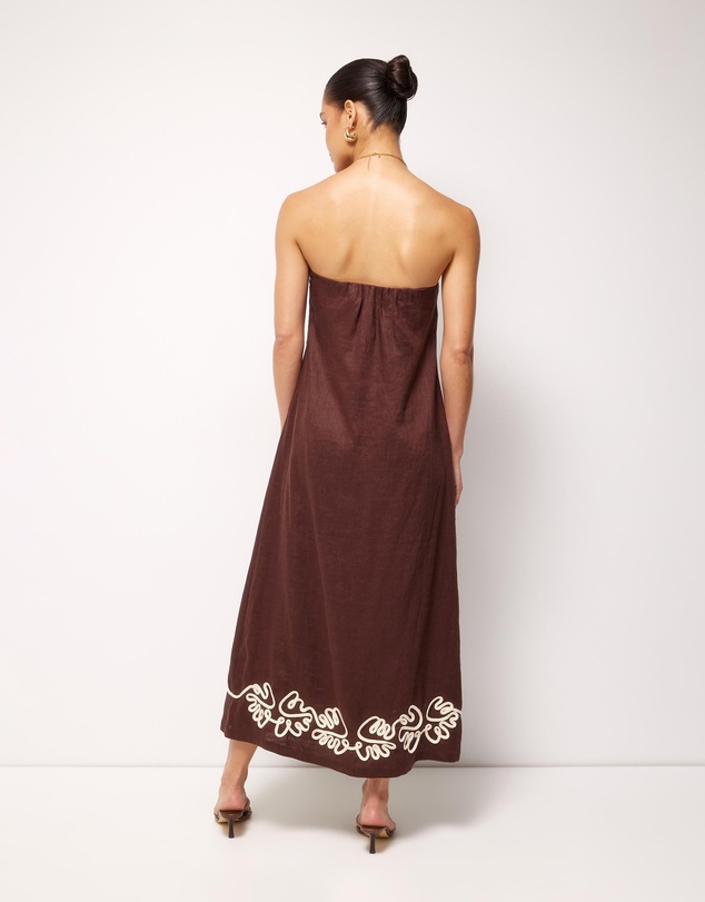 AERE - Quinn Embroidered Linen Midi Dress