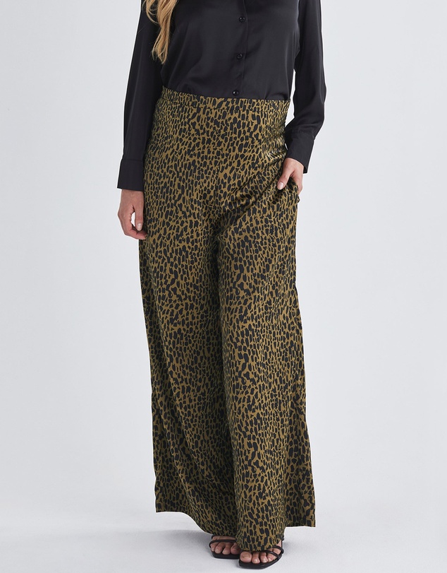 Angel Maternity - Leona Animal Print Satin Wide Leg Maternity Pants