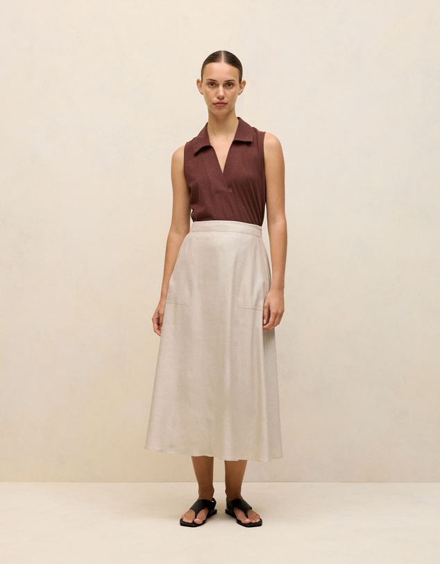 Trenery - Yarn Dyed Linen Blend Skirt in Flax